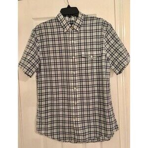 Mens Biltmore Button Down Shirt Short Sleeve Medium Blue Check Pattern
